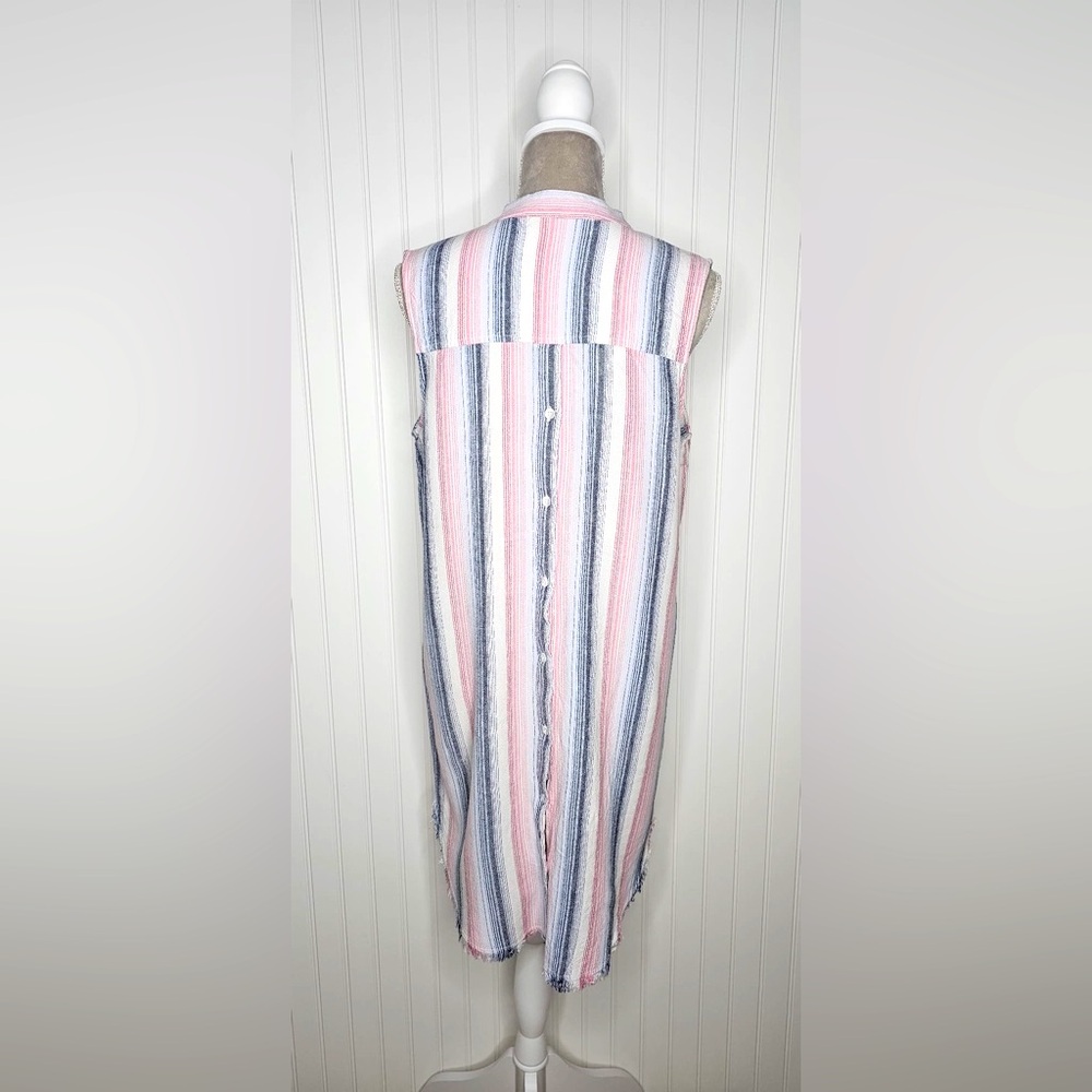 Cloth & Stone Sleeveless Button Down‎ Shirt Dress Frayed Hem Size M Linen Blend - Picture 6 of 13